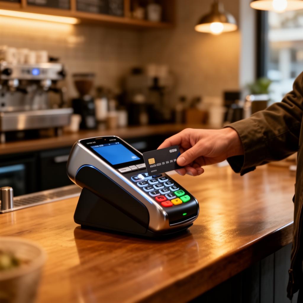 Customer paying at modern terminal